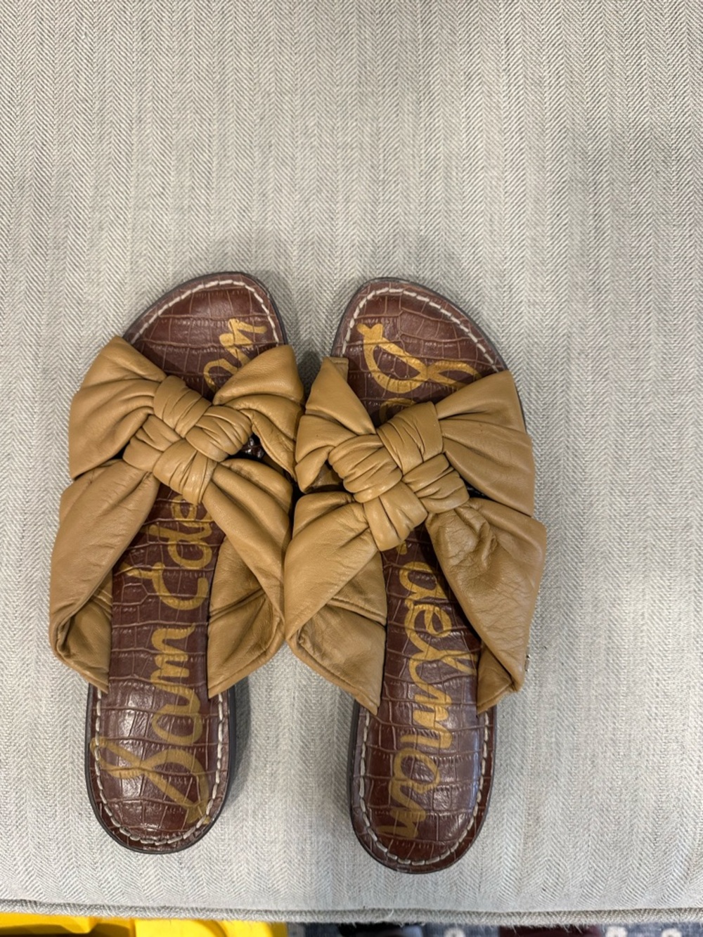 Sam Edelman Camel Knotted Leather Slide Sandals